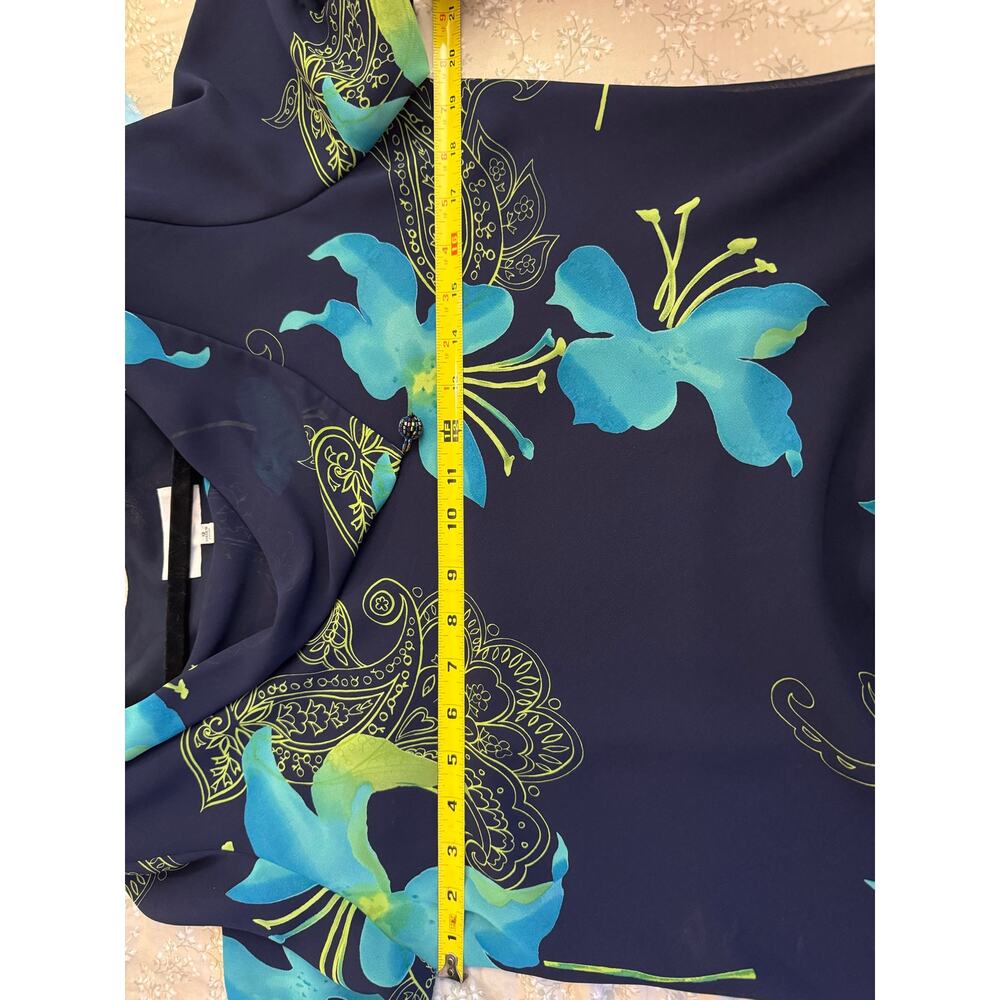 Studio I 2-Piece Chiffon Skirt Set Navy Blue Turquoise Floral Cowl Neck Midi 12 - Picture 8 of 10